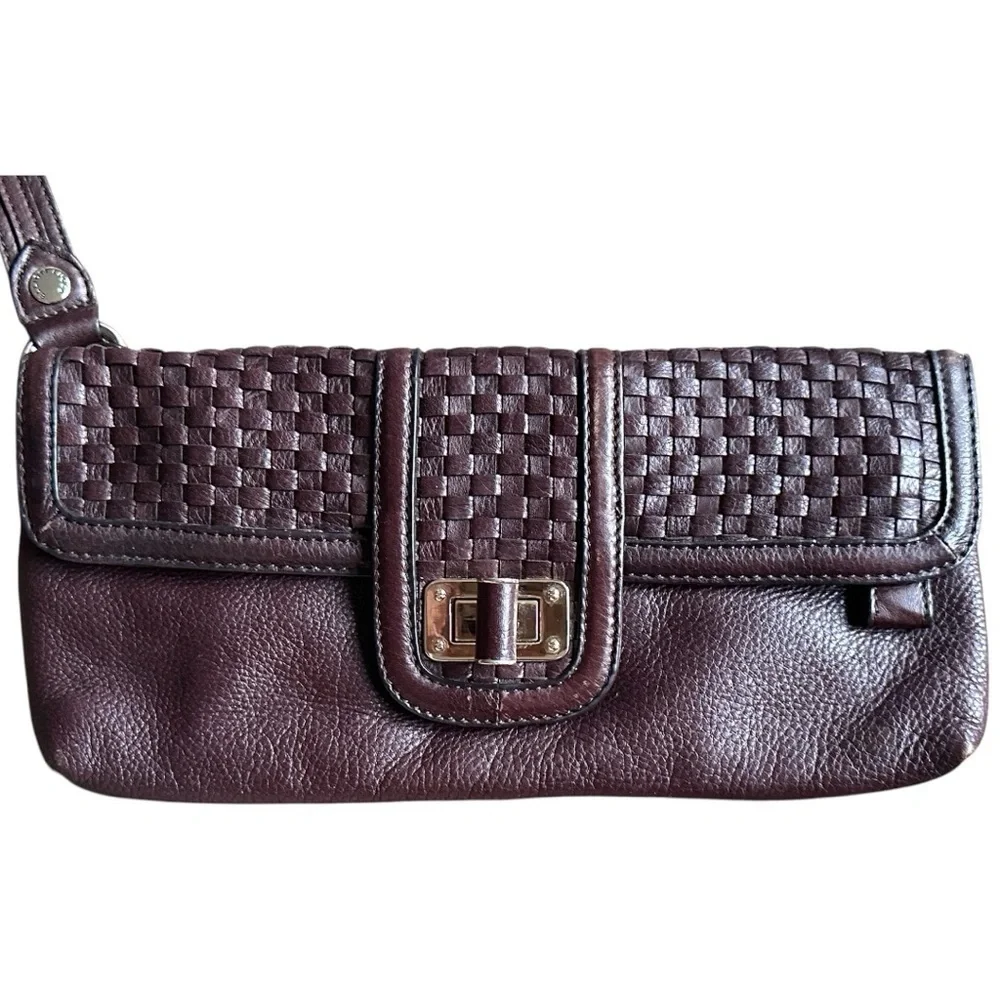 ELLIOTT LUCCA Leather brown Woven Envelope Rectangle Flip Handbag Clutch purse